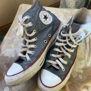 silver sparkly high top converse